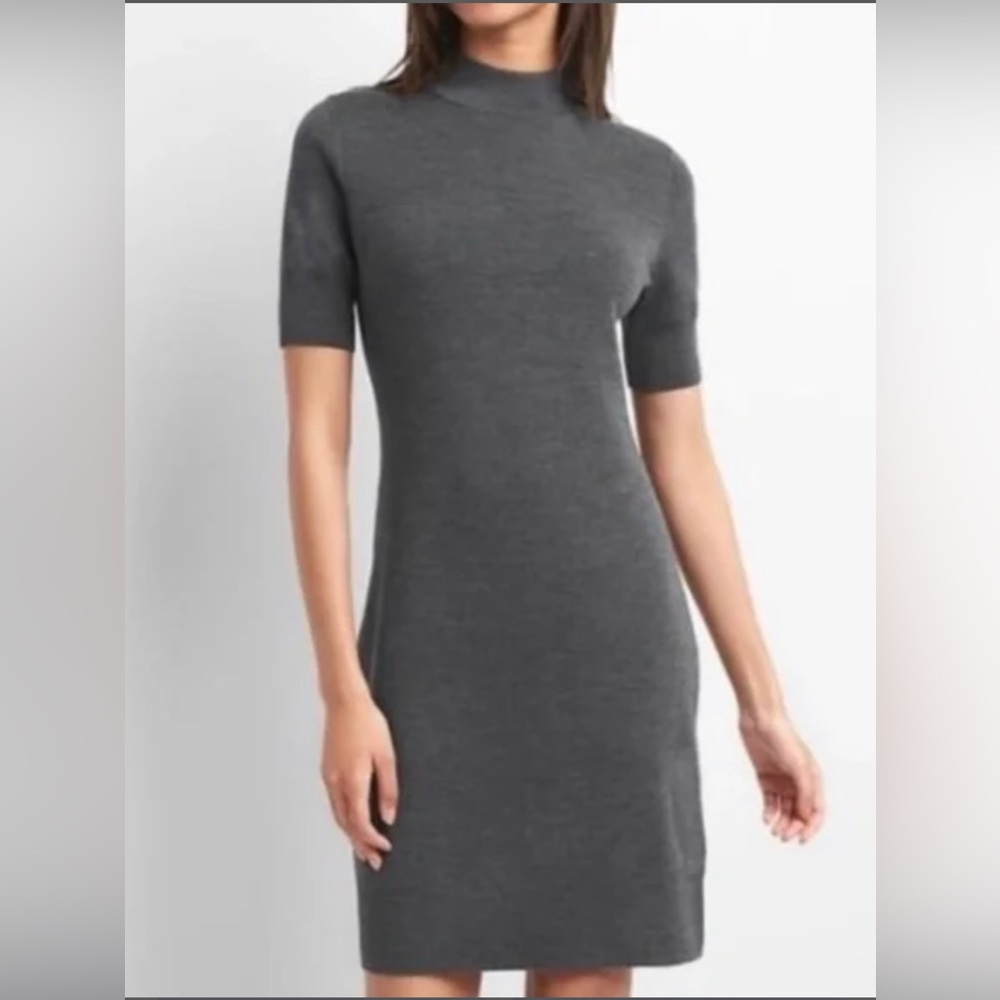 Michael Kors Metallic Ribbed Stretch Knit Mock Neck Dress Black/Silver Size S